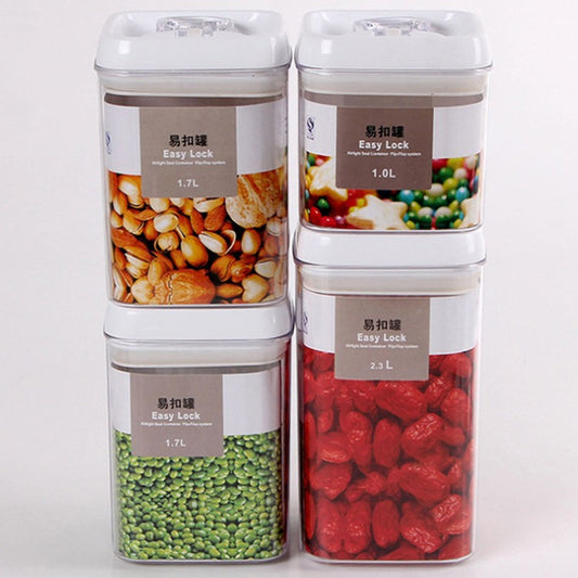 Cuutii de Depozitare Alimente, Flippy, Set din 4 Cutii pentru Condimente in Bucatarie, Cutii de tip Container, Diferite Dimensiuni, cu Capac Ermetic, din Plastic PP, Transparent