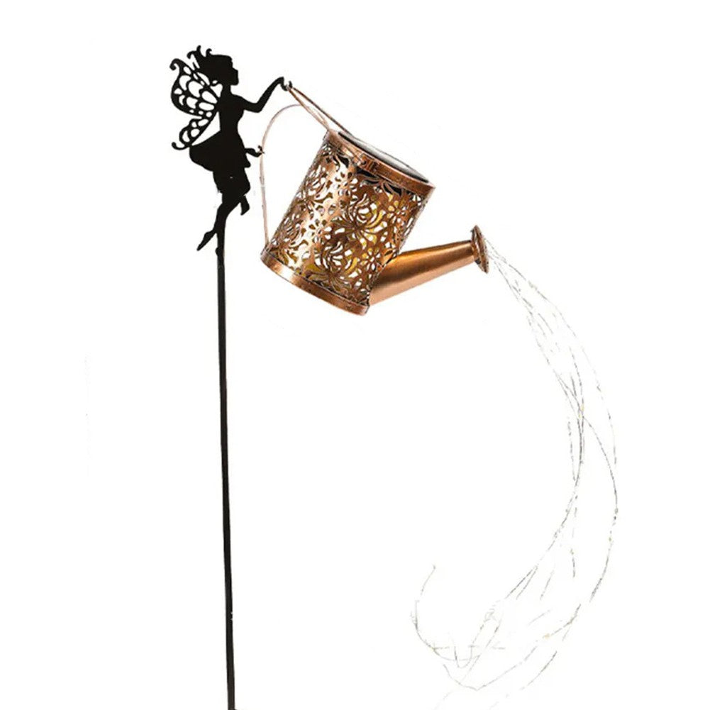 Decor Ornament pentru Gradina, Flippy, Decoratiune pentru Gradina, Model Zana cu Stropitoare, Lumini LED Alb Cald, Inaltime 63 cm, Negru