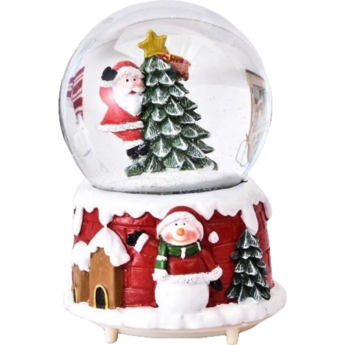 Decoratiune glob cu zapada Flippy, Mos Craciun in brad, diametru 4.5 cm, multicolor