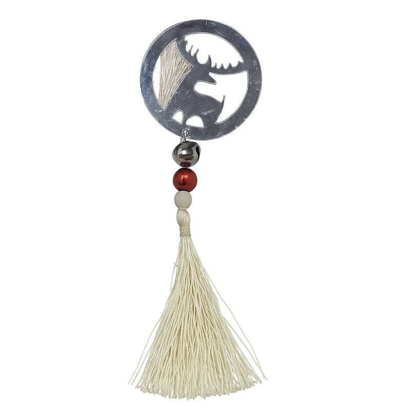 Decoratiune de Craciun, Flippy, pentru Brad, Model Ren cu Clopotel, Lucios, Argintiu