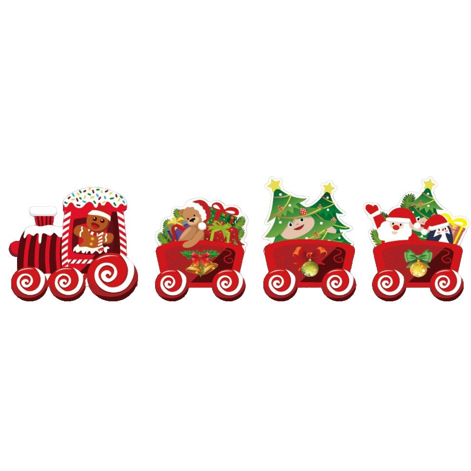 Decoratiune de Craciun, Flippy, pentru Gradina, Tip Trenulet, 4 Figurine + Bete de Infipt in Pamant, din Plastic, Impermeabil, Model Tren cu Omul Briosa in Locomotiva, Multicolor