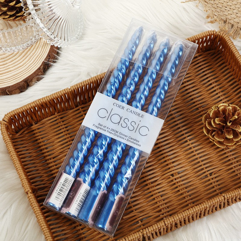 Set 4 Lumanari pentru Masa, Cina, Decor, Flippy, Model Rasucit, Lungime 25 cm, Albastru