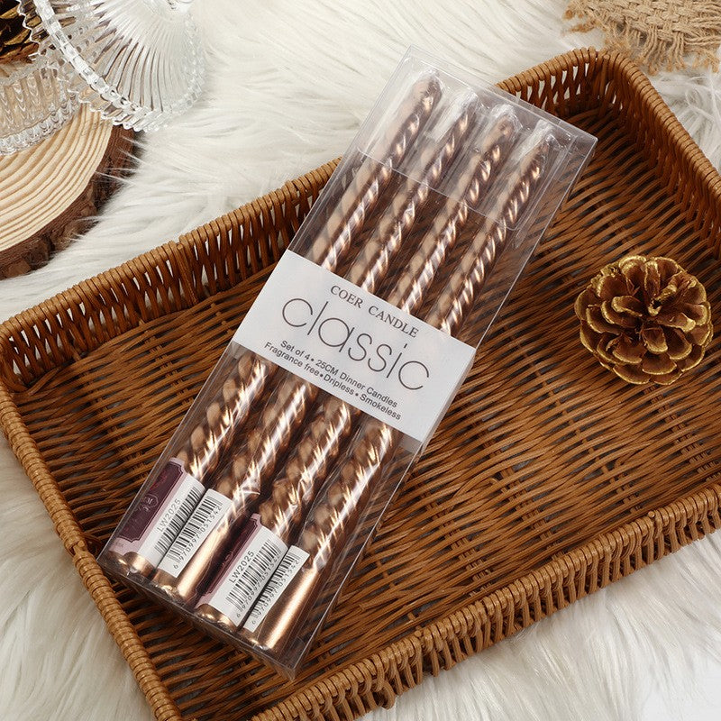 Set 4 Lumanari pentru Masa, Cina, Decor, Flippy, Model Rasucit, Lungime 25 cm, Bronz