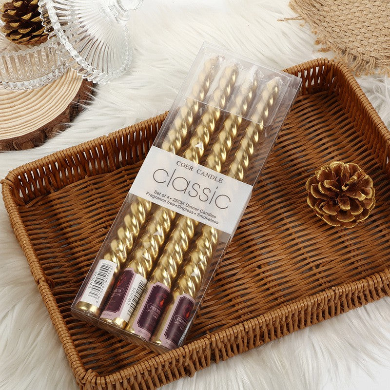 Set 4 Lumanari pentru Masa, Cina, Decor, Flippy, Model Rasucit, Lungime 25 cm, Auriu