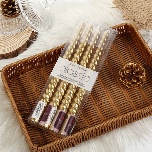 Set 4 Lumanari pentru Masa, Cina, Decor, Flippy, Model Rasucit, Lungime 25 cm, Auriu