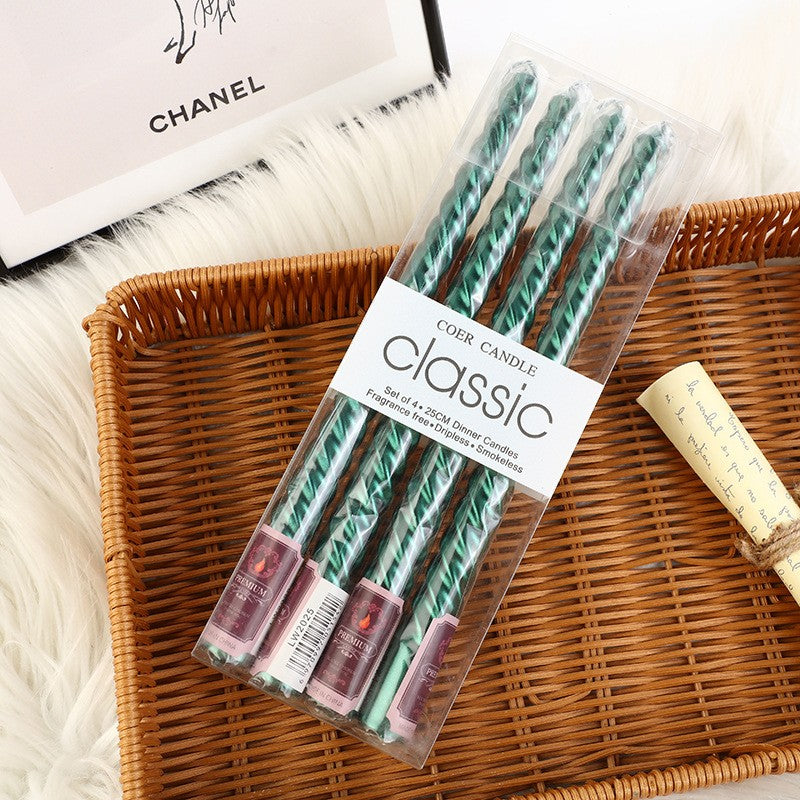 Set 4 Lumanari pentru Masa, Cina, Decor, Flippy, Model Rasucit, Lungime 25 cm, Verde