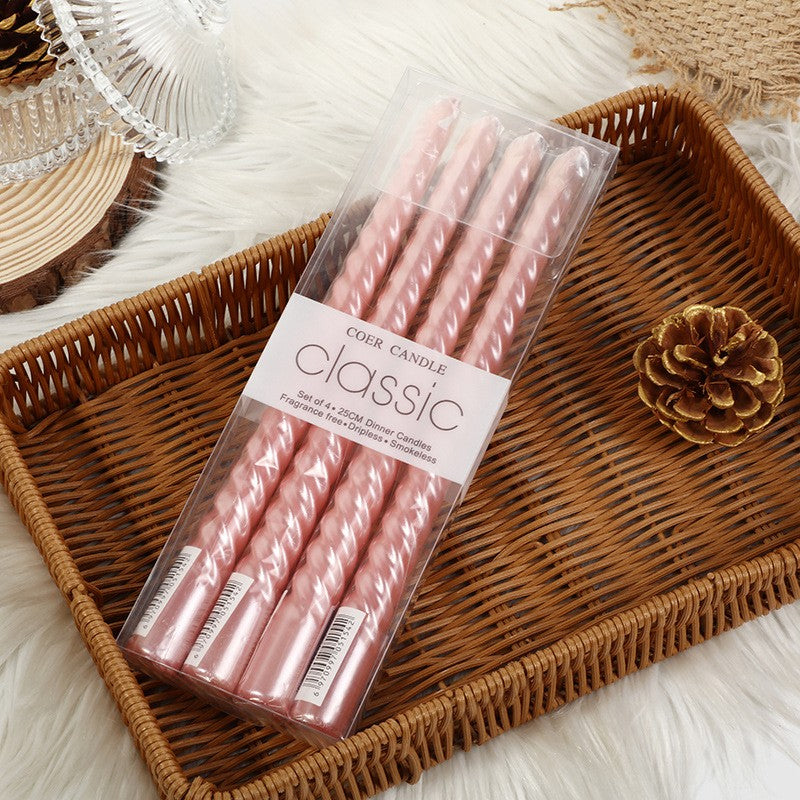 Set 4 Lumanari pentru Masa, Cina, Decor, Flippy, Model Rasucit, Lungime 25 cm, Roz