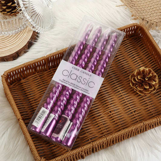 Set 4 Lumanari pentru Masa, Cina, Decor, Flippy, Model Rasucit, Lungime 25 cm, Mov