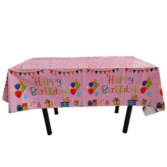 Fata de Masa, Flippy, din Folie, Imprimeu Happy Birthday cu Baloane, 137 x 183 cm, Roz