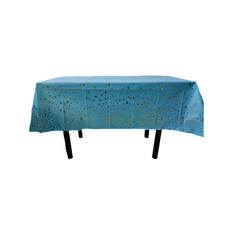 Fata de Masa, Flippy, din Folie, Imprimeu Stele Aurii, Impermeabila, 137 x 183 cm, Albastru