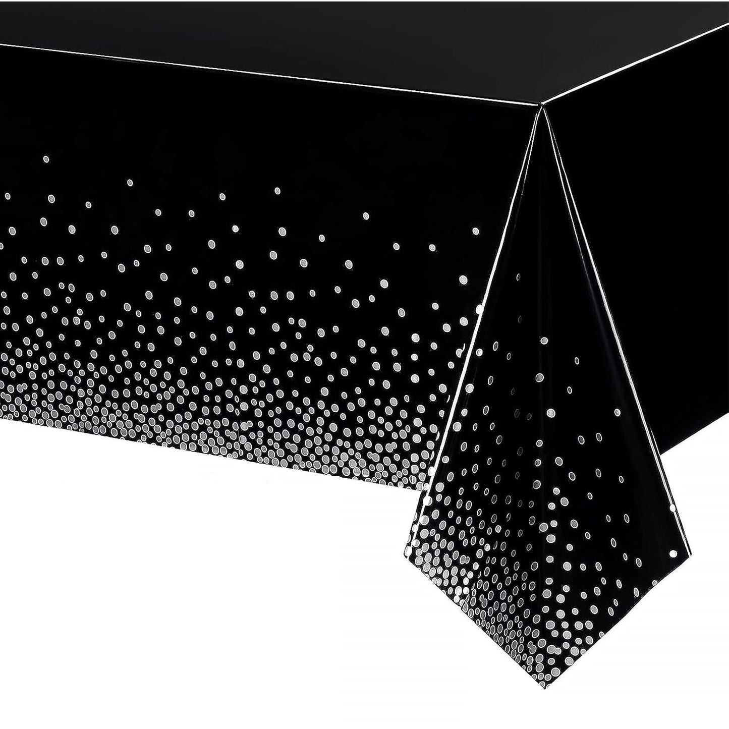 Fata de Masa, Flippy, din PEVA, Imprimeu Buline Argintii, 137 x 274 cm, Impermeabila, Fara Pete, Curatare Rapida, Negru