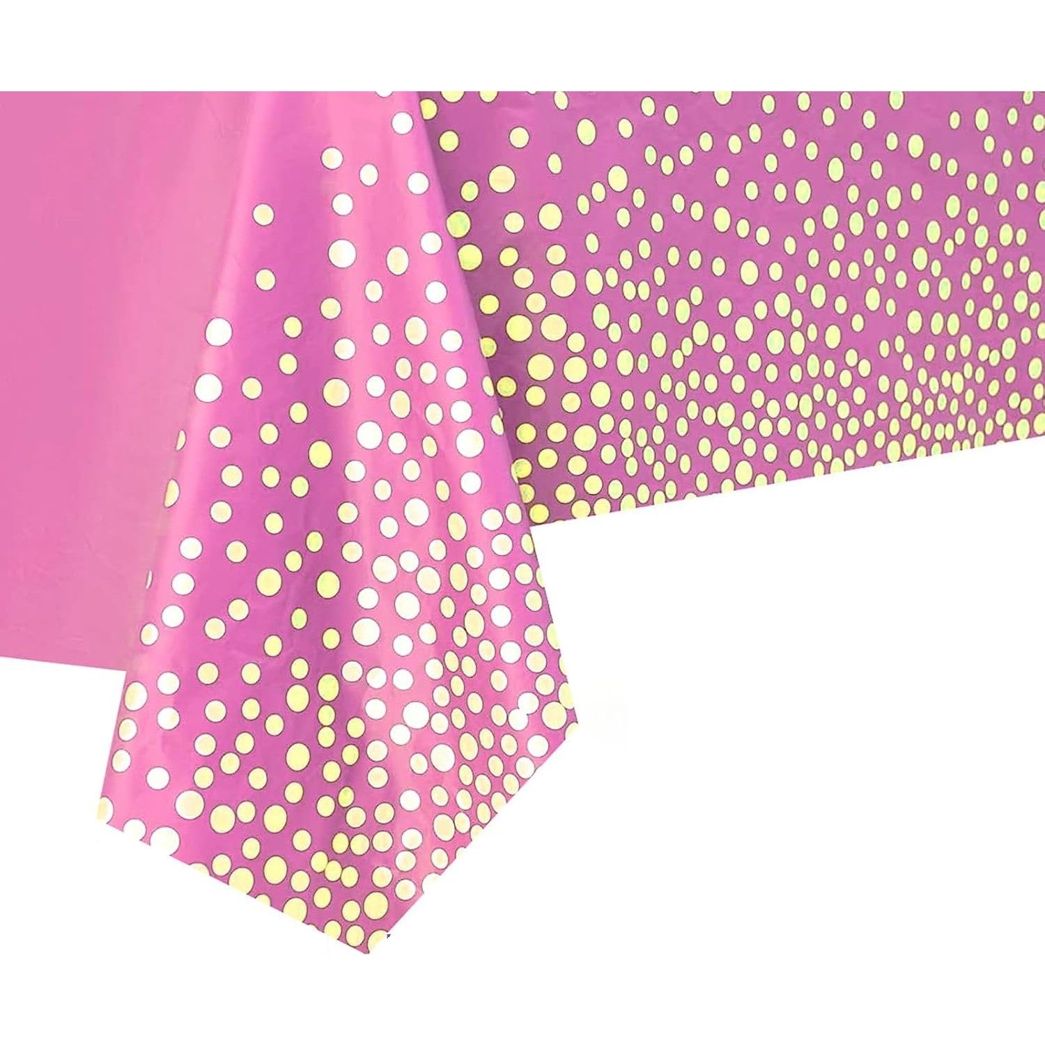 Fata de Masa, Flippy, din PEVA, Imprimeu Buline Aurii, 137 x 274 cm, Impermeabila, Fara Pete, Curatare Rapida, Roz