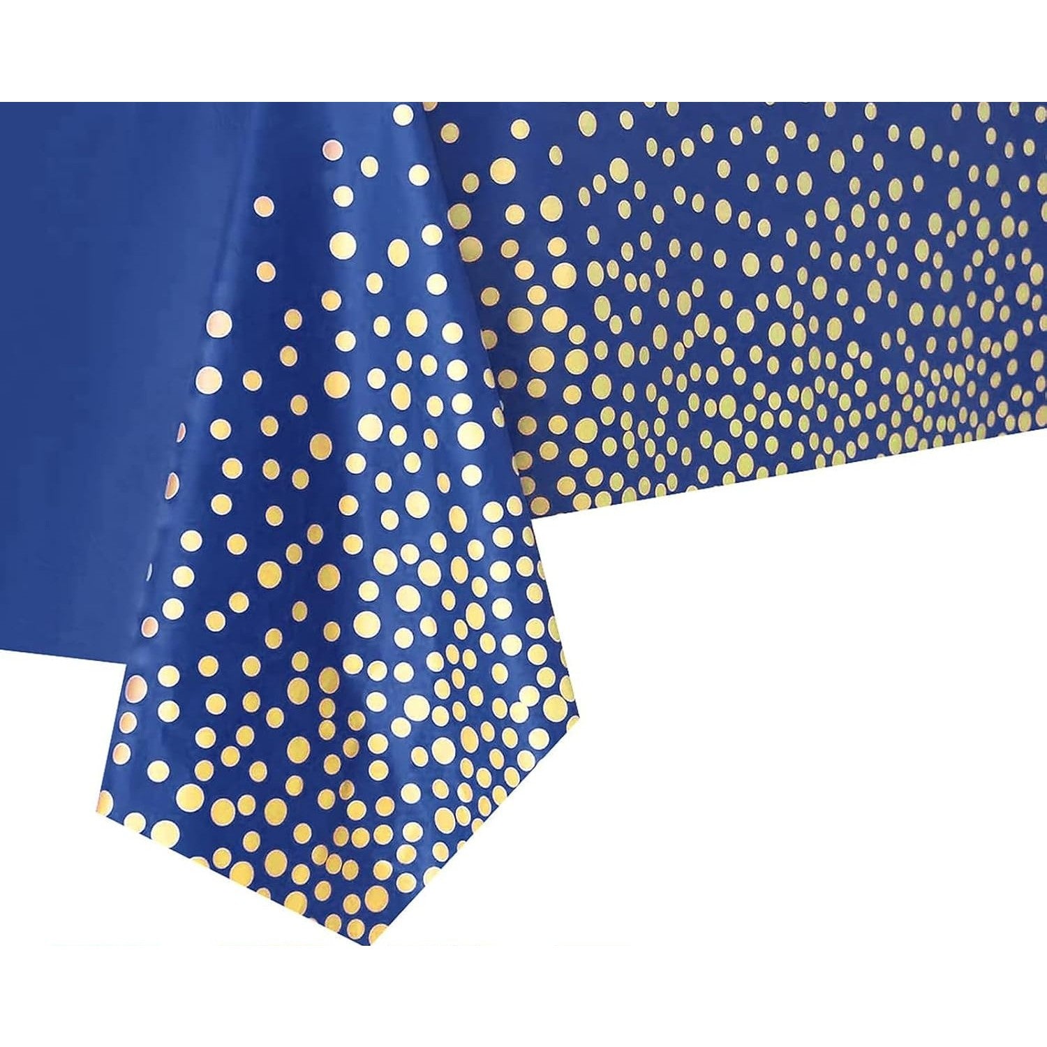 Fata de Masa, Flippy, din PEVA, Imprimeu Buline Aurii, 137 x 274 cm, Impermeabila, Fara Pete, Curatare Rapida, Albastru Inchis