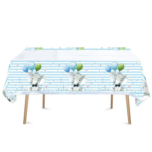 Fata de Masa, Flippy, din Plastic, Imprimeu Elefanti, 180 x 108 cm, Albastru