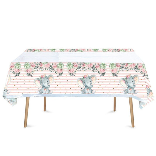 Fata de Masa, Flippy, din Plastic, Imprimeu Elefanti, 180 x 108 cm, Roz