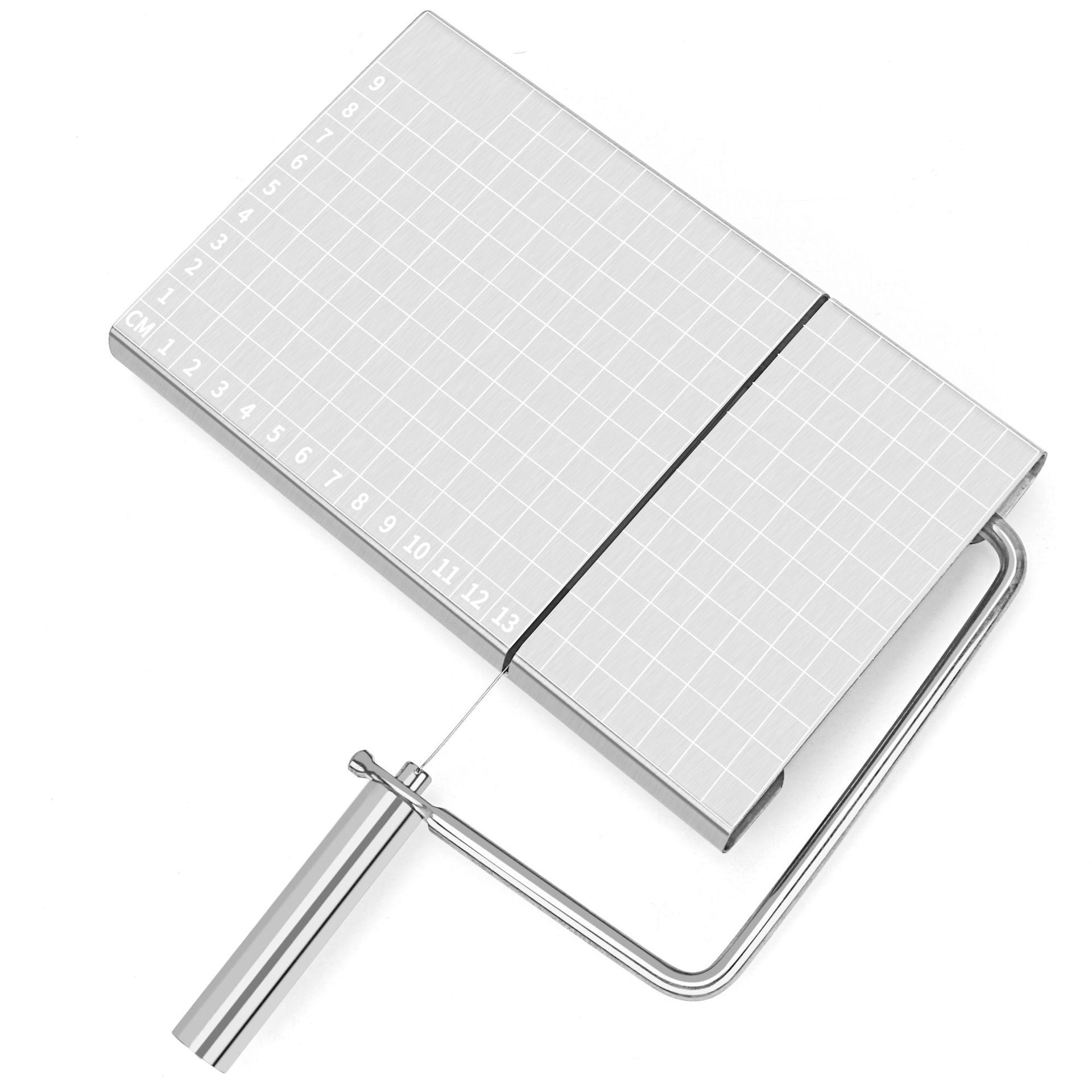 Feliator manual Flippy, pentru cascaval, salam, prajituri, unt, din otel inoxidabil, usor de curatat si utilizat, 5 lame de schimb incluse, picioare antiderapante, 21 x 12.2 x 2.8 cm, argintiu
