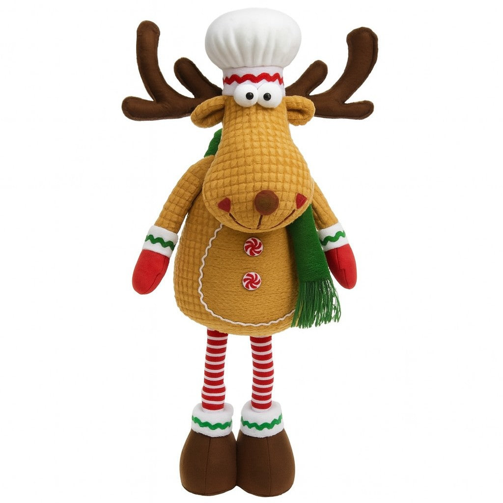 Figurina de Craciun Ren Bucatar Textil, Flippy, Ren Telescopic pentru Craciun, din Material Textil Moale in 2 Dimensiuni, Maro