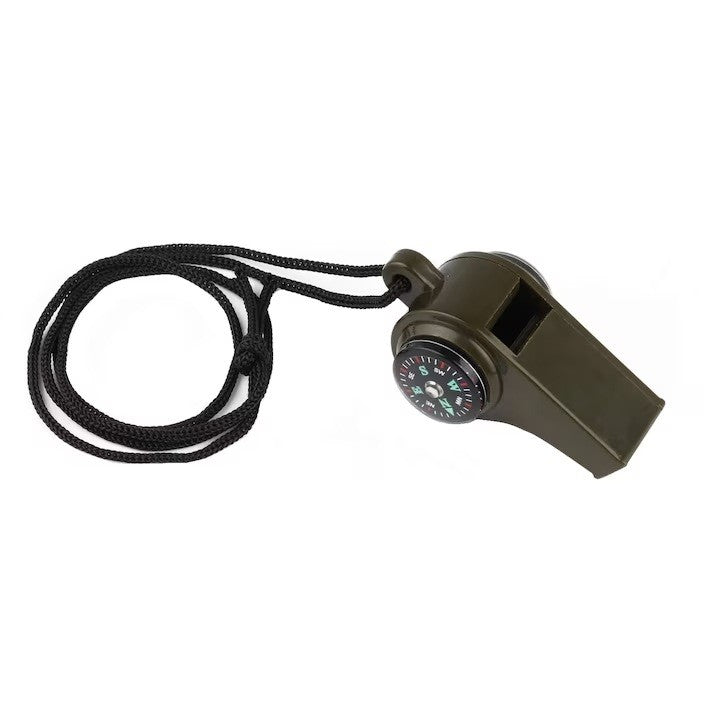 Fluier 3in1, Flippy cu Busola si Termometru, pentru Drumetii, Negru