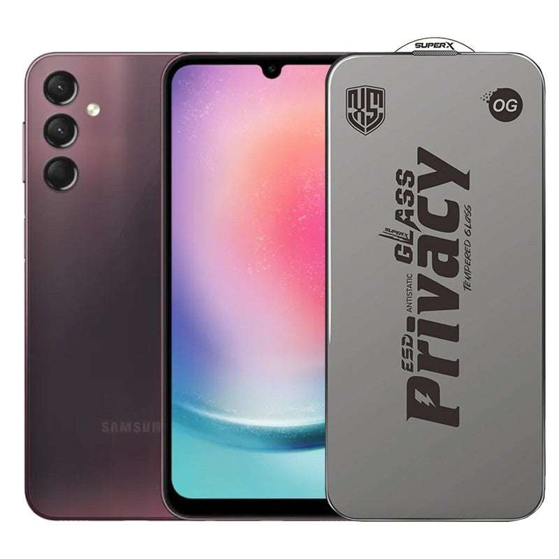 Folie de Protectie pentru Samsung Galaxy A24, Flippy, Sticla Securizata ESD Antistatica, Super-X Privacy OG, Margini Negre, 0.30 mm, Transparent Inchis