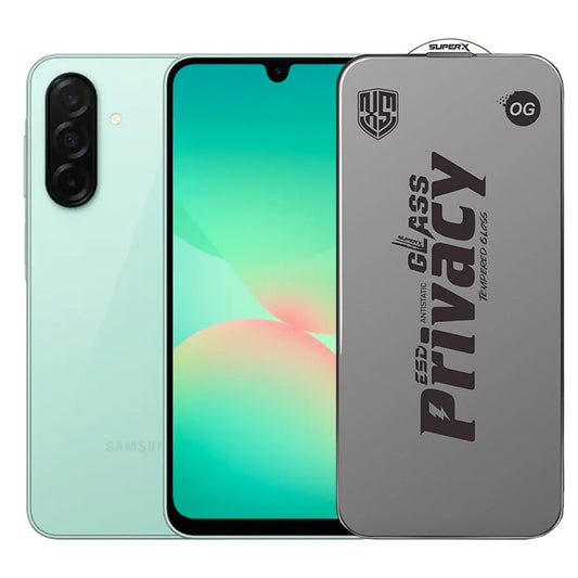 Folie de Protectie pentru Samsung Galaxy A26, Flippy, Sticla Securizata ESD Antistatica, Super-X Privacy OG, Margini Negre, 0.30 mm, Transparent Inchis