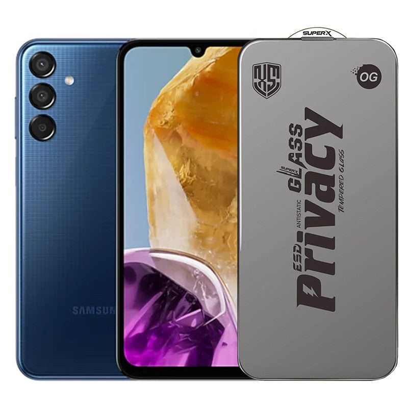 Folie de Protectie pentru Samsung Galaxy M15, Flippy, Sticla Securizata ESD Antistatica, Super-X Privacy OG, Margini Negre, 0.30 mm, Transparent Inchis