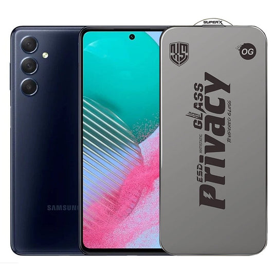 Folie de Protectie pentru Samsung Galaxy M54, Flippy, Sticla Securizata ESD Antistatica, Super-X Privacy OG, Margini Negre, 0.30 mm, Transparent Inchis