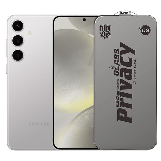 Folie de Protectie pentru Samsung Galaxy S24+, Flippy, Sticla Securizata ESD Antistatica, Super-X Privacy OG, Margini Negre, 0.30 mm, Transparent Inchis