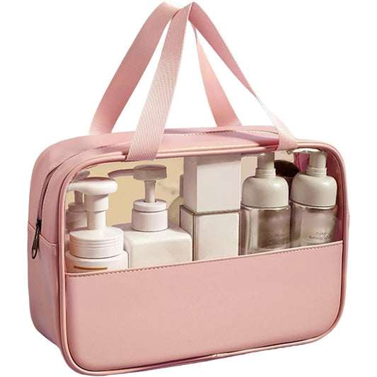 Geanta pentru cosmetice, Flippy, Geanta pentru Voiaj sau Organizarea produselor Cosmetice, Geanta pentru Machiaj, din PVC si PU, 26 x 15 x 10 cm, Roz