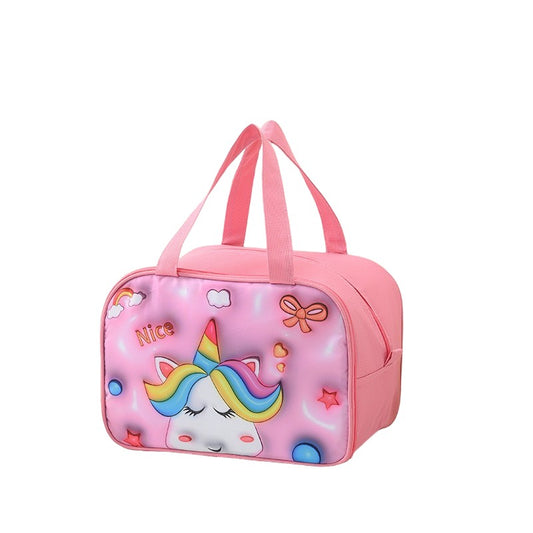 Geantă Frigorifică, Flippy, cu Desene Animat 3D, Portabilă pentru Copii, de Prânz, din Pânză Oxford, 27.5x18x20 cm, Model Unicorn, Roz