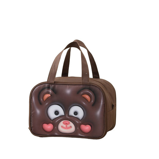 Geantă Frigorifică, Flippy, cu Desene Animat 3D, Portabilă pentru Copii, de Prânz, din Pânză Oxford, 27.5x18x20 cm, Model Ursulet, Maro