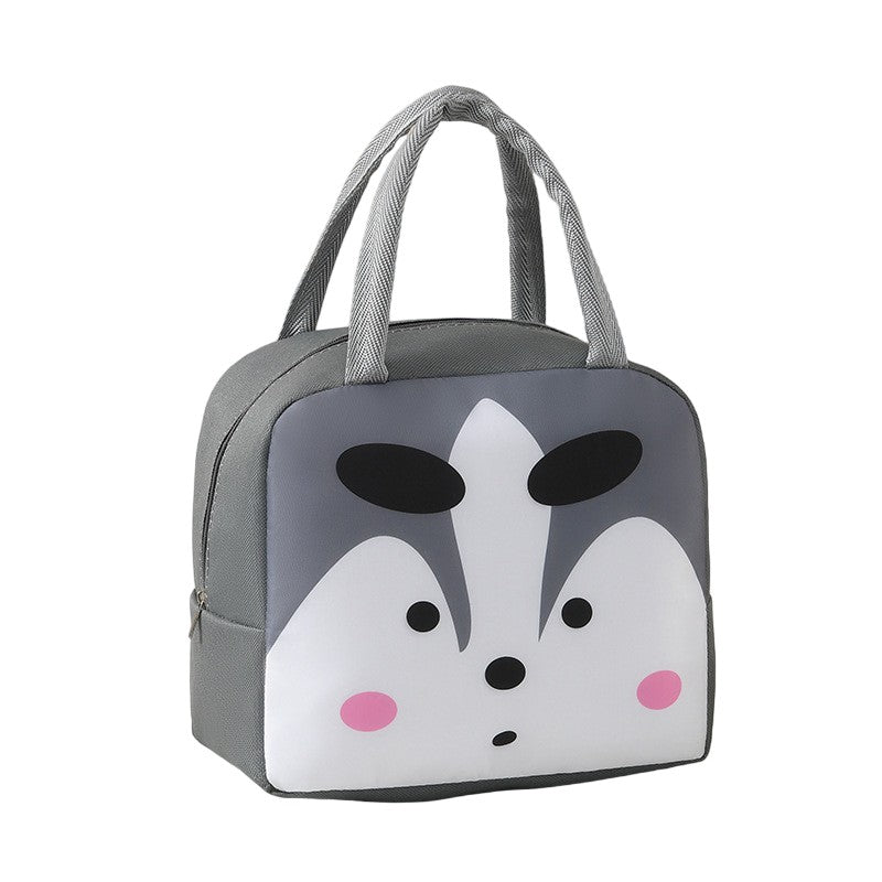 Geantă Frigorifică, Flippy, cu Desene Animat, Portabilă pentru Copii, de Prânz, din Pânză Oxford, 22x14x19 cm, Model Vulpe, Gri