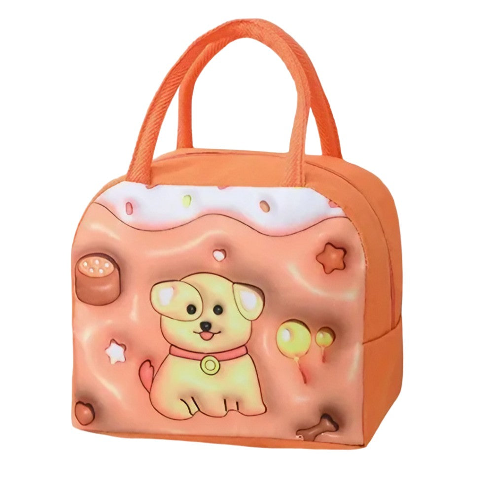 Geantă Frigorifică, Flippy, cu Desene Animate 3D, Portabilă pentru Copii, de Prânz, din Pânză Oxford, 23x13x19 cm, Model Catelus, Maro