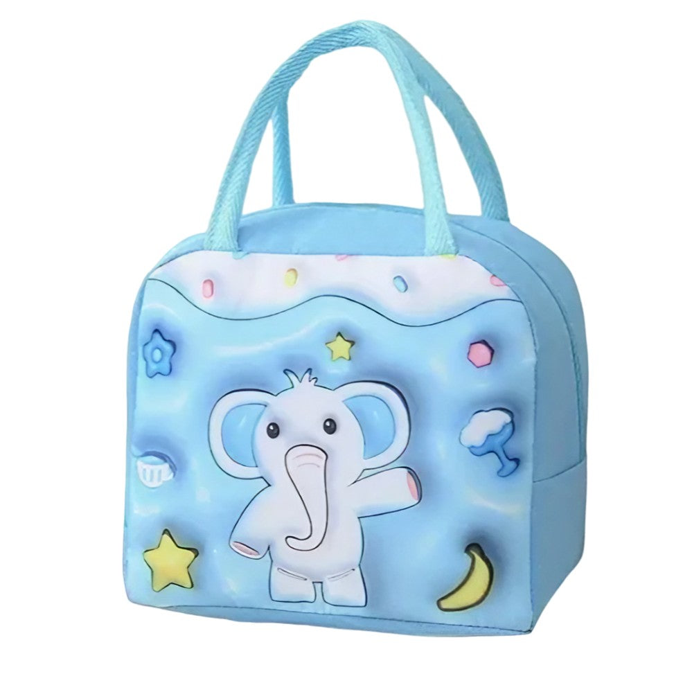 Geantă Frigorifică, Flippy, cu Desene Animate 3D, Portabilă pentru Copii, de Prânz, din Pânză Oxford, 23x13x19 cm, Model Elefantel, Albastru