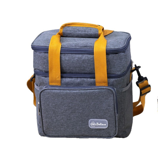 Geanta Termica, Flippy, 2 Compartimente Separate, Multifunctionala, Impermeabila, Manere si Curea de Umar, 25.5x18x30 cm, Gri