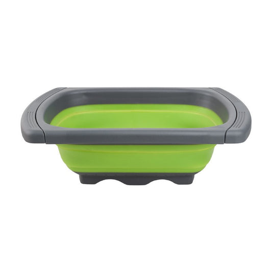 Cos de Scurgere Retractabil pentru Chiuveta, Flippy, cu Filtru, pentru Fructe si Legume, de Uz Casnic, 39x12 cm, Design Extensibil pana la 61 cm, cu Manere de Prindere, Verde
