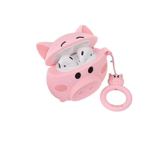 Husa AirPods cu Inel Prindere Porc Roz