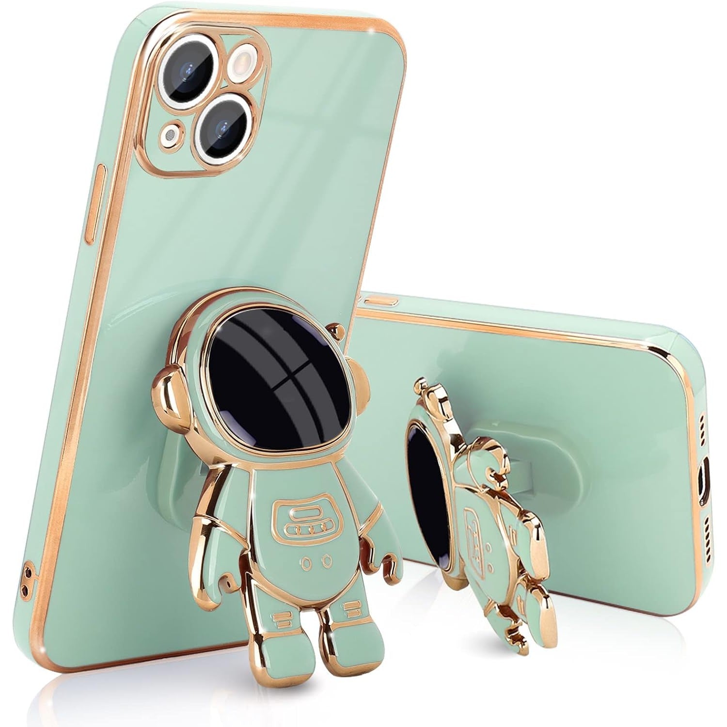 Husa de Protectie TPU 2in1, Flippy, pentru Apple iPhone 14, Astronaut cu Suport, Antisoc, Rezistenta la Impact, Protectie Camera, Verde