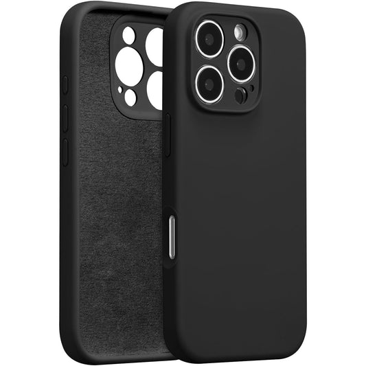 Husa de Protectie, Flippy, pentru iPhone 16 Pro, Liquid Silicone, cu Microfibra pe Interior, Protectie Antisoc, Compatibil Incarcare Wireless, Negru