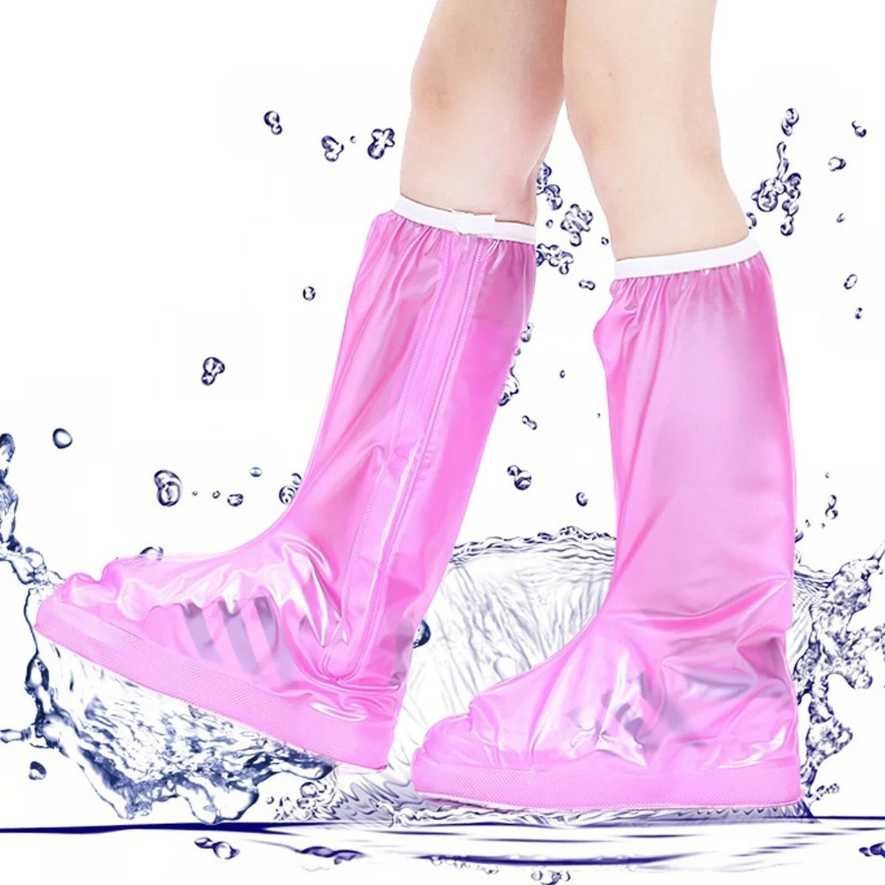 Protectie Incaltaminte pentru Ploaie si Noroi, Flippy, Impermeabila, Talpa Antiderapanta, cu Fermoar si Capsa, Inaltime 40 cm, Marime L 38-39, Roz