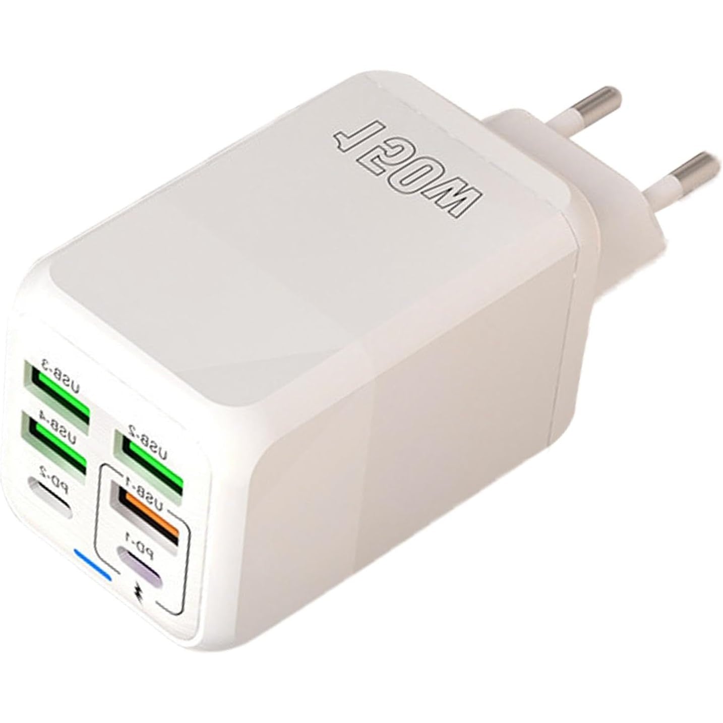 Incarcator Multifunctional, Flippy®, 6 Porturi (2 x PD Type C + 4 USB), 150 W, 5V, 2.4A, Incarcare Rapida, 4.4 x 4.4 x 11 cm, Alb