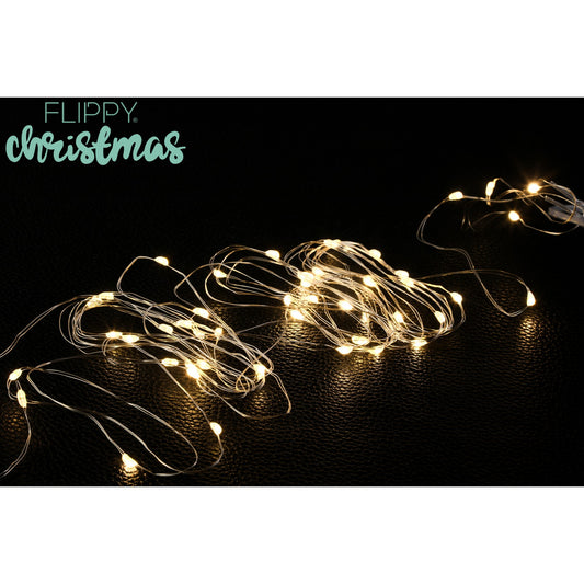 Instalatie Craciun, 5 metri, 50 LED-uri, alb cald, cu baterii, fir cupru, liniar, interior/exterior, Flippy