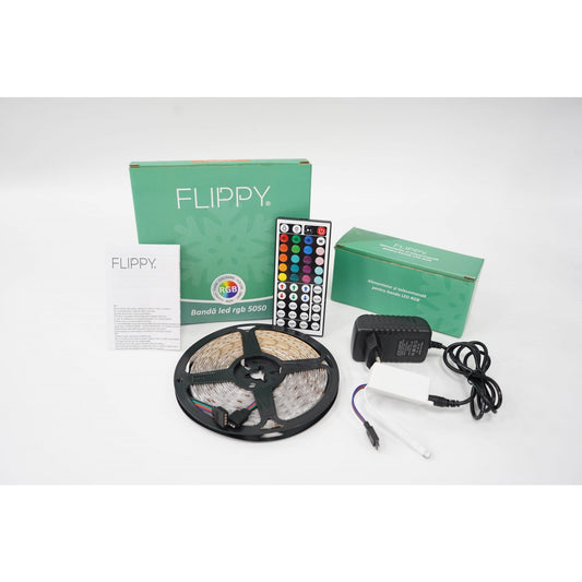 Instalatie Craciun, tip  Banda RGB Multicolor Luminoasa cu telecomanda, 5 m, 270 Led-uri, Flippy, Atentie! Necesita Alimentator