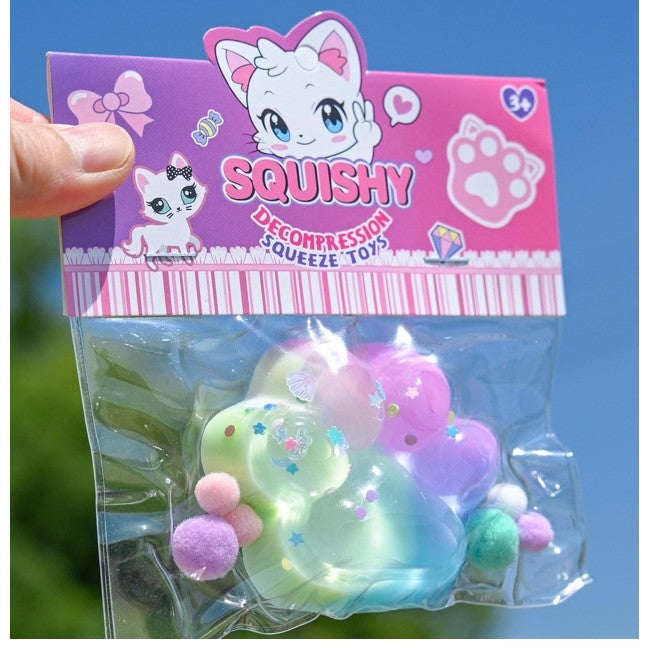 Jucarie Antistres Squishy, Flippy, cu Revenire Lenta, Labuta de Pisica Pufoasa, 7.5 cm, Ambalaj Transparent, Model 27054, Multicolor