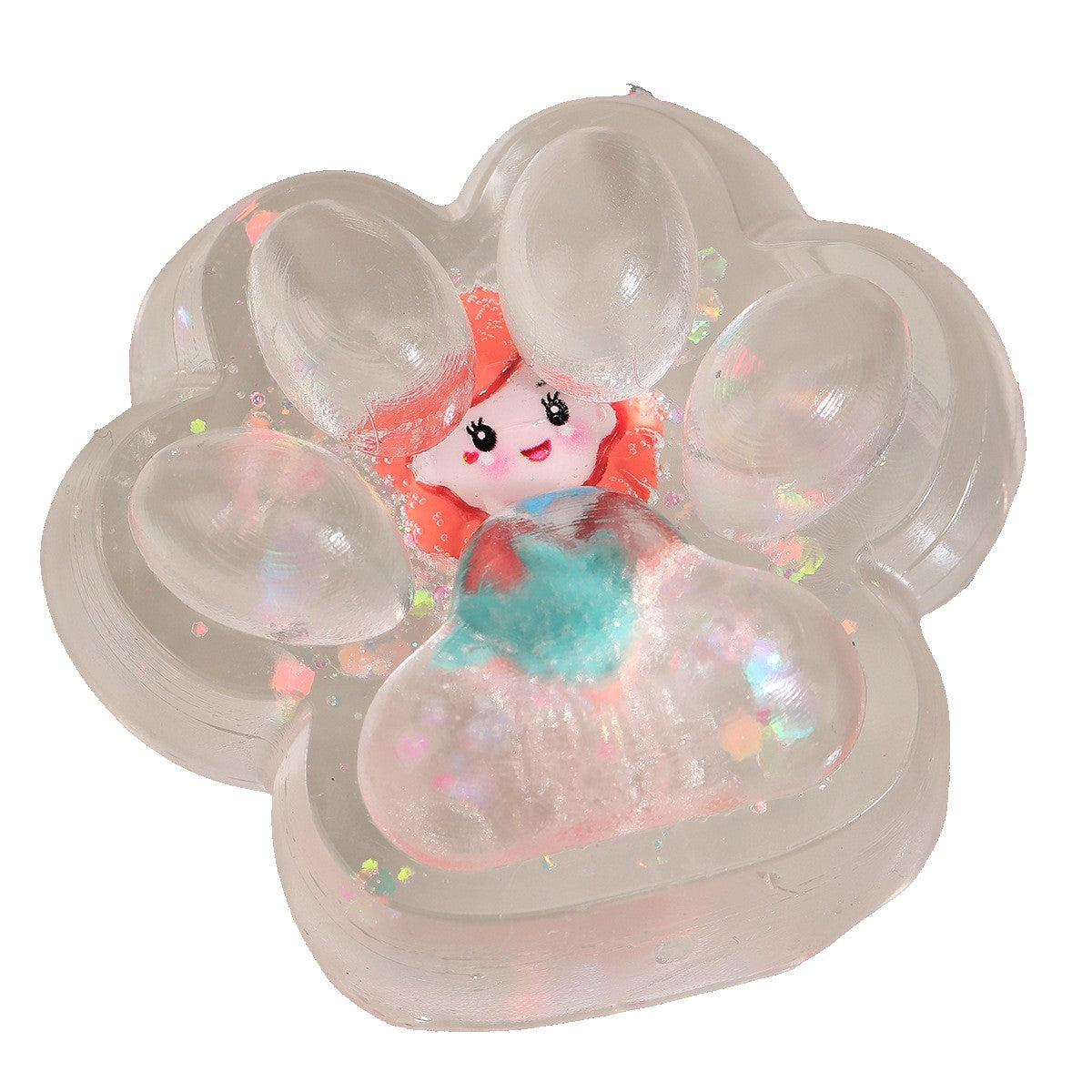 Jucarie Antistres Squishy, Flippy, Labuta de Pisica Pufoasa, cu Revenire Lenta, 7 x 6.5 cm, Model Printesa, Multicolor