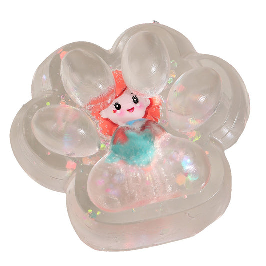 Jucarie Antistres Squishy, Flippy, Labuta de Pisica Pufoasa, cu Revenire Lenta, 7 x 6.5 cm, Model Printesa, Multicolor