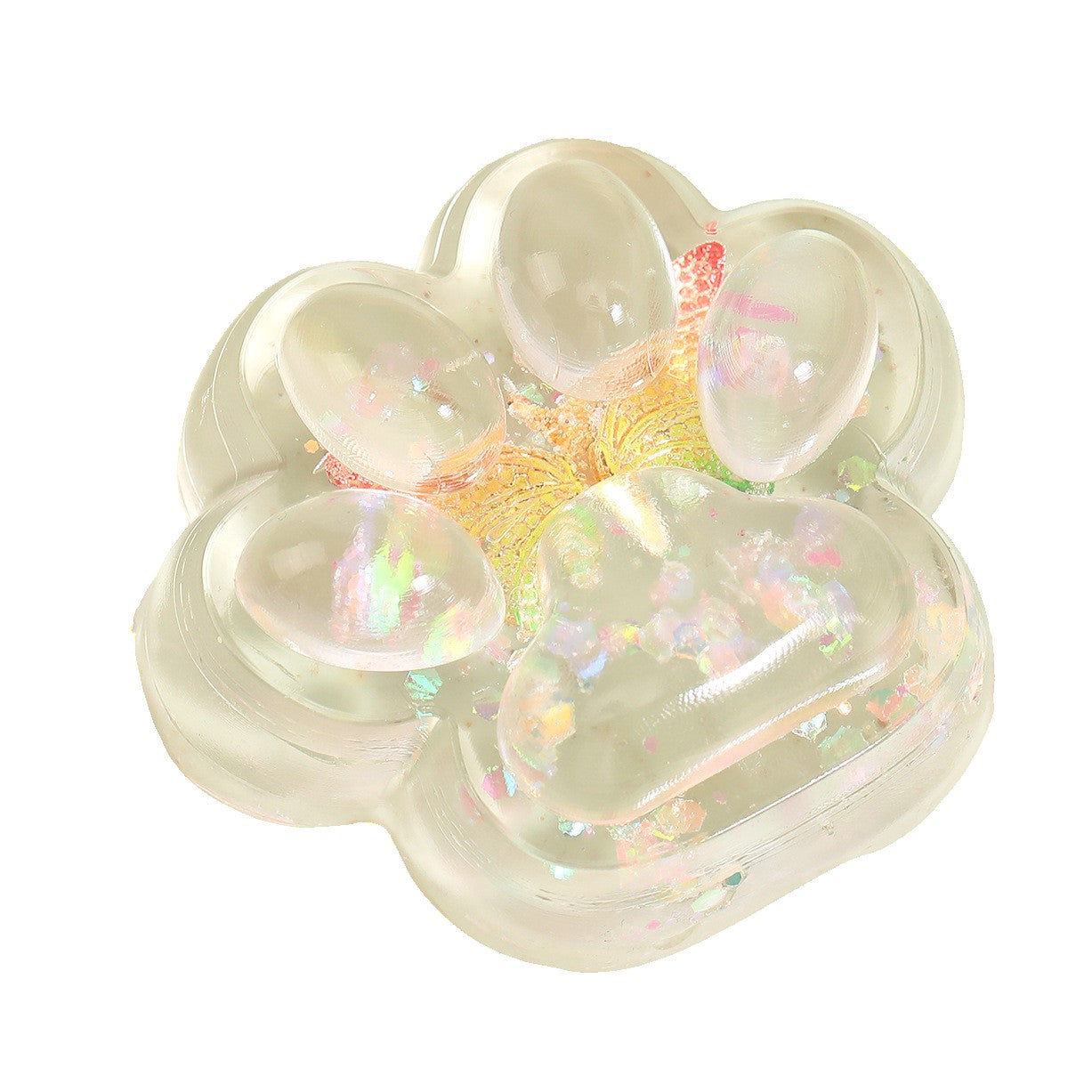 Jucarie Antistres Squishy, Flippy, Labuta de Pisica Pufoasa, cu Revenire Lenta, 7 x 6.5 cm, Model Fluturi, Multicolor