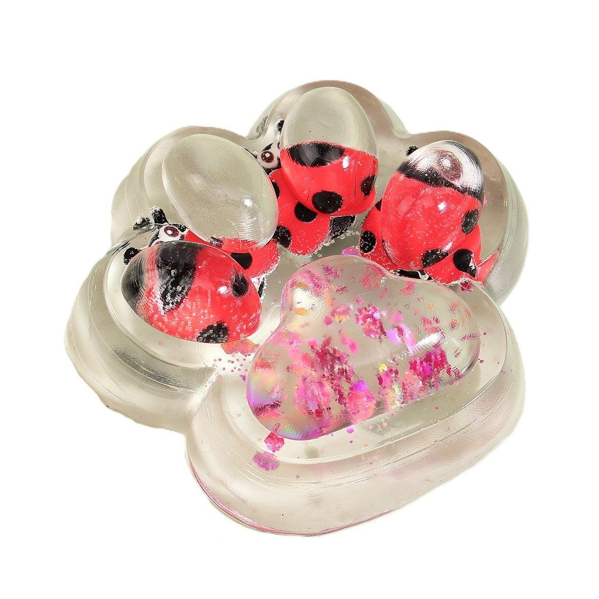 Jucarie Antistres Squishy, Flippy, cu Revenire Lenta, Squeeze Pinch Family, Model Cat Paw, 6.5 x 7 cm, din Tpr, 4-6 Ani, Model 7 Insecte, Transparent