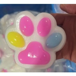 Jucarie Antistres Squishy, Flippy, cu Revenire Lenta, Labuta de Pisica Pufoasa, 8.5 x 7.5 cm, Ambalaj Transparent, Alb Roz Multicolor