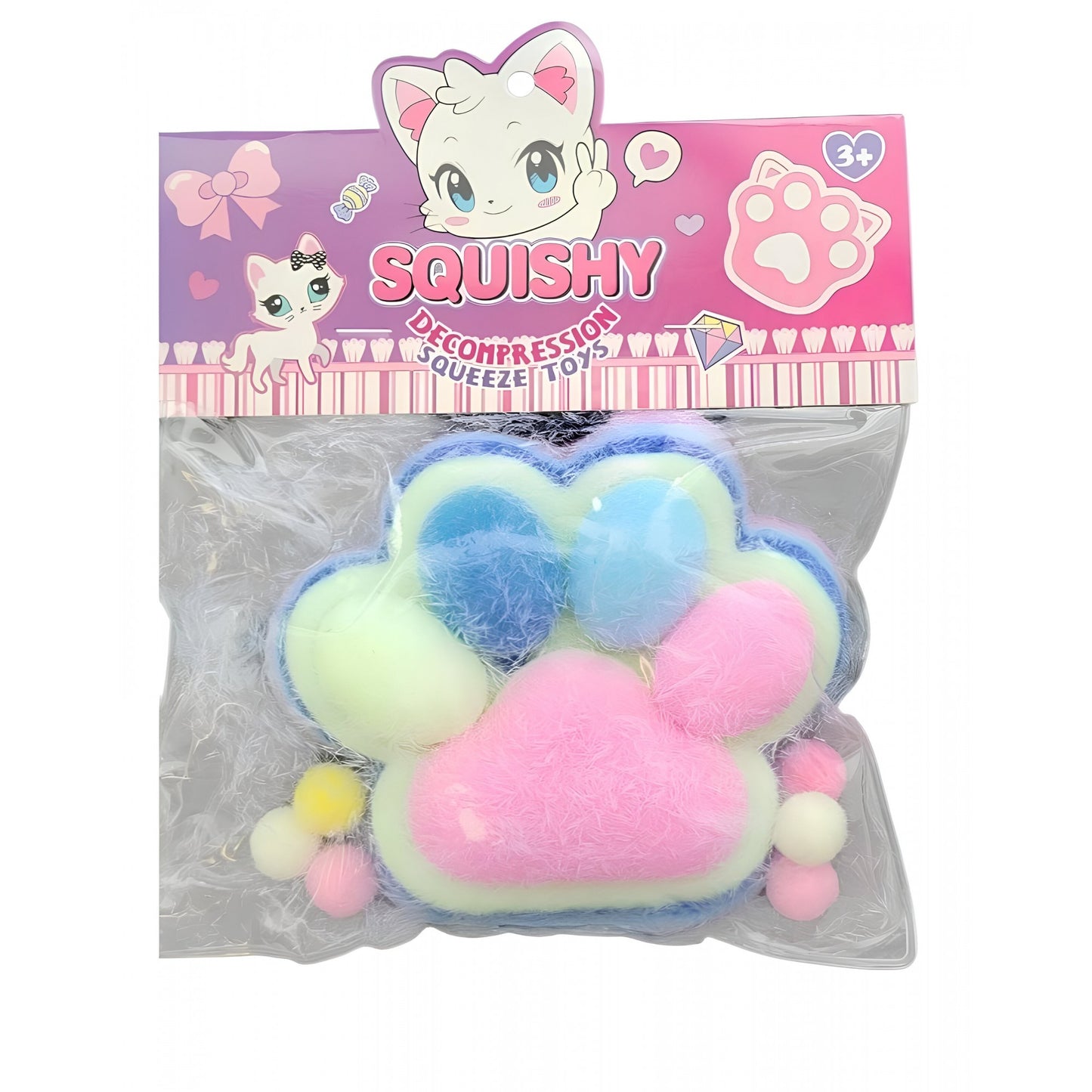 Jucarie Antistres Squishy, Flippy, cu Revenire Lenta, Squeeze Pinch Family, Model Cat Paw, 12.5x10.5 cm, 220g, Ambalaj Transparent, Model 3, Multicolor