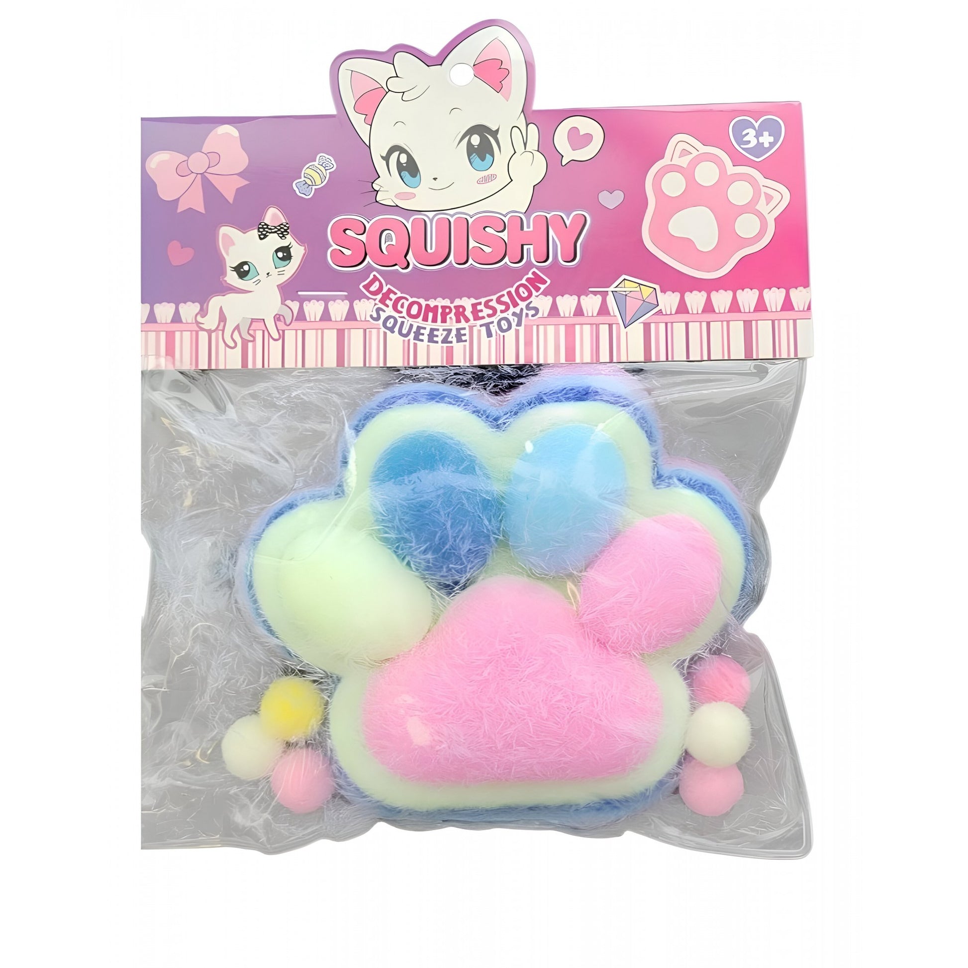 Jucarie Antistres Squishy, Flippy, cu Revenire Lenta, Squeeze Pinch Family, Model Cat Paw, 12.5x10.5 cm, 220g, Ambalaj Transparent, Model 3, Multicolor